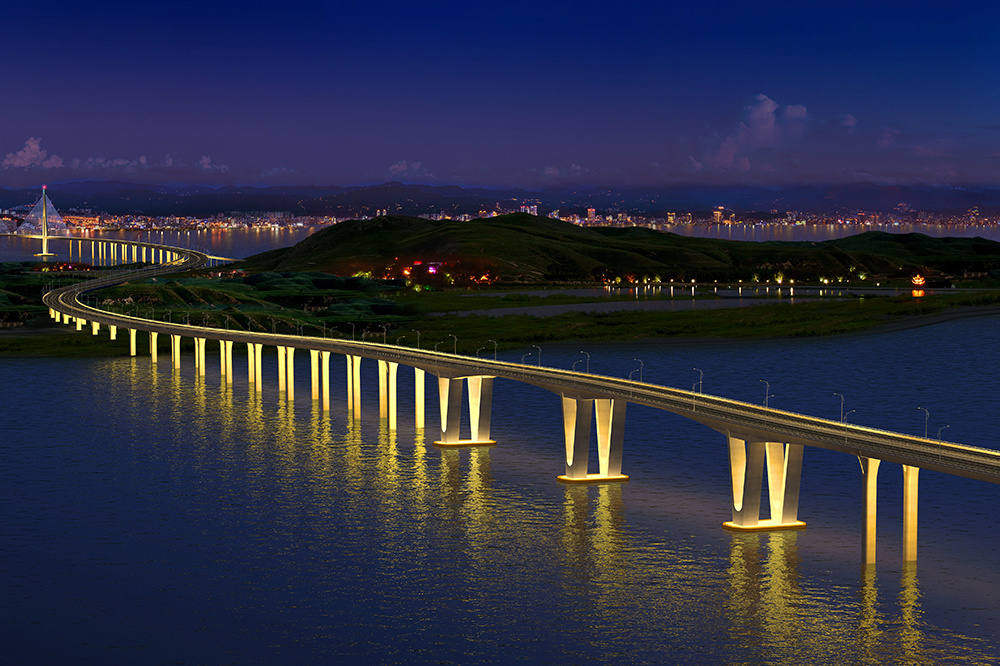 浙江乐清湾大桥鸟瞰夜景
